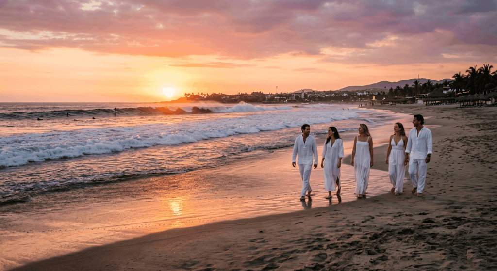 Atardecer en La Punta de Zicatela durante el equinoccio de primavera en Puerto Escondido.